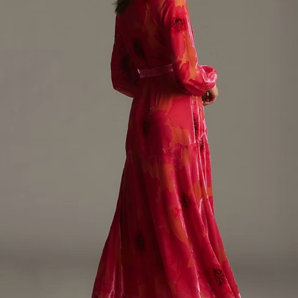 Anthropologie Red High Low Floral Dress - Picture 2 of 3